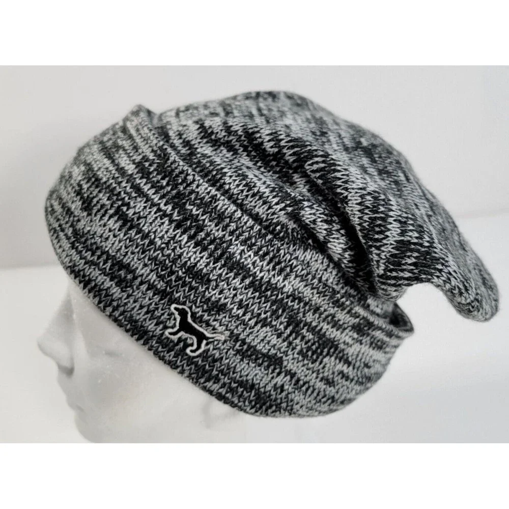Victorias Secret PINK Slouchy Heather Gray Black Knit Winter Beanie Hat One Size